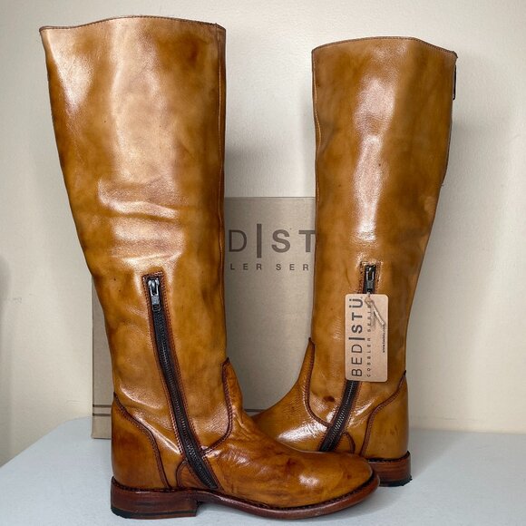 BED STU Tess Distressed Tan Leather Tall Riding Boots BEDSTU Size 8 - Picture 4 of 16